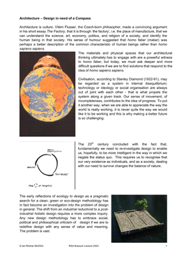 Design in Need of a Compass Architecture Is Culture. Vilém