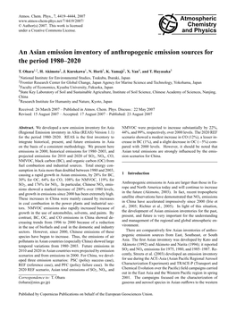 An Asian Emission Inventory of Anthropogenic Emission Sources for the Period 1980–2020