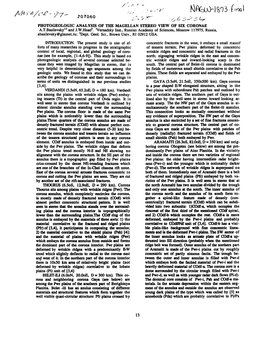 PHOTOGEOLOGIC ANALYSIS of the MAGELLAN STEREO VIEW of SIX CORONAE A.T.Basilevsky T'2and J.W.Head=