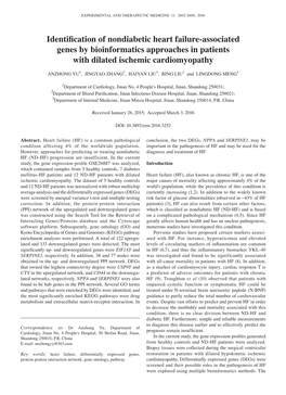 Identification of Nondiabetic Heart Failure‑Associated Genes by Bioinformatics Approaches in Patients with Dilated Ischemic Cardiomyopathy