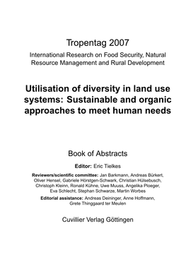 Tropentag 2007 International Research on Food Security, Natural Resource Management and Rural Development