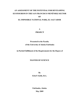 An Assessment of the Potential for Developing Ecotourism in the San Francisco Menéndez Sector of El Imposible National Park, El Salvador