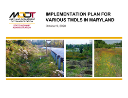IMPLEMENTATION PLAN for VARIOUS TMDLS in MARYLAND October 9, 2020