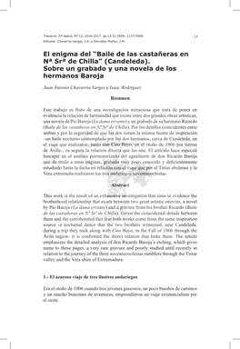 “Baile De Las Castañeras En Nª Srª De Chilla” (Candeleda). Sobre Un Grabado Y Una Novela De Los Hermanos Baroja