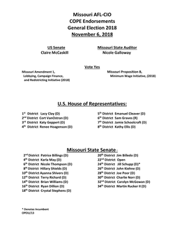 MO AFL-CIO COPE Endorsement Nov 6, 2018