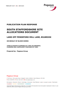 Publication Plan Response South Staffordshire Site Allocations