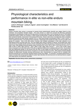 Physiological Characteristics and Performance in Elite Vs Non-Elite Enduro Mountain Biking