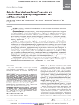 Galectin-1 Promotes Lung Cancer Progression and Chemoresistance by Upregulating P38 MAPK, ERK, and Cyclooxygenase-2