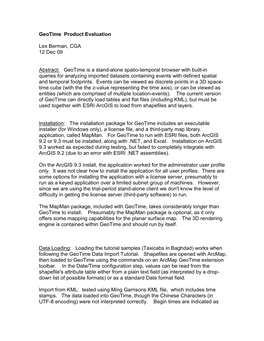 Geotime Product Evaluation Lex Berman, CGA 12 Dec 09 Abstract