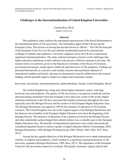 Challenges to the Internationalization of United Kingdom Universities