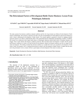 The Determinant Factors of Development Batik Cluster Business: Lesson from Pekalongan, Indonesia