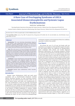 A Rare Case of Overlapping Syndrome of ANCA-Associated Glomerulonephritis and Copyright: Systemic Lupus Erythematosus © 2018 Jessica F, Et Al