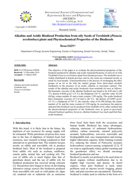 Pistacia Terebinthus) Plant and Physicochemical Properties of the Biodiesels