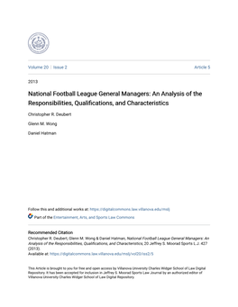 National Football League General Managers: an Analysis of the Responsibilities, Qualifications, and Characteristics