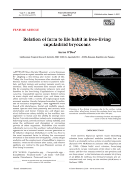 Relation of Form to Life Habit in Free-Living Cupuladriid Bryozoans