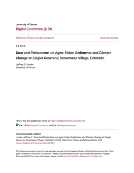 Dust and Pleistocene Ice Ages: Eolian Sediments and Climate Change at Ziegler Reservoir, Snowmass Village, Colorado