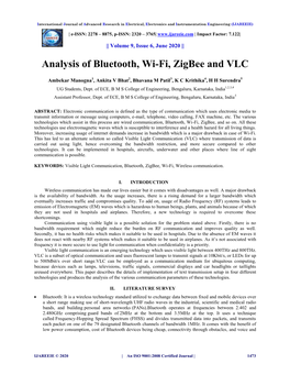 Analysis of Bluetooth, Wi-Fi, Zigbee and VLC