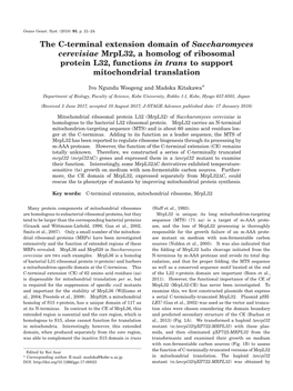 The C-Terminal Extension Domain of Saccharomyces Cerevisiae Mrpl32, a Homolog of Ribosomal Protein L32, Functions in Trans to Support Mitochondrial Translation