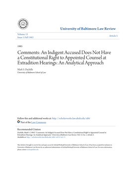 An Indigent Accused Does Not Have a Constitutional Right to Appointed Counsel at Extradition Hearings: an Analytical Approach Mark S