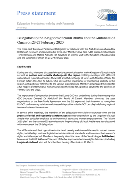 Press Statement on the Delegation to the KSA and Oman on 23-27