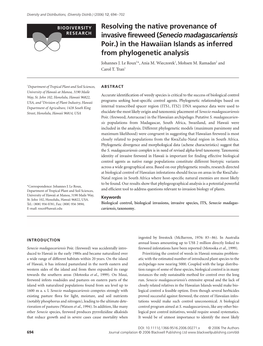 Senecio Madagascariensis Poir.) in the Hawaiian Islands As Inferred from Phylogenetic Analysis Johannes J