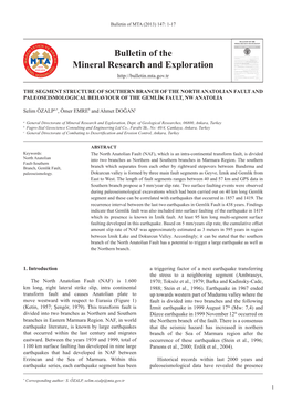 Bulletin of the Mineral Research and Exploration