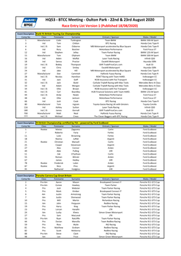 HQ53 - BTCC Meeting - Oulton Park - 22Nd & 23Rd August 2020 Race Entry List Version 1 (Published 18/08/2020)