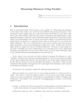 Measuring Distances Using Parallax 1 Introduction