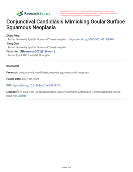 Conjunctival Candidiasis Mimicking Ocular Surface Squamous Neoplasia