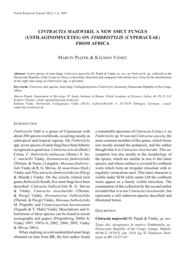 Cintractia Majewskii, a New Smut Fungus (Ustilaginomycetes) on Fimbristylis (Cyperaceae) from Africa