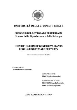 Università Degli Studi Di Trieste Xxx Ciclo Del