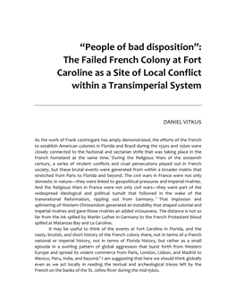 The Failed French Colony at Fort Caroline As a Site of Local Conflict Within a Transimperial System