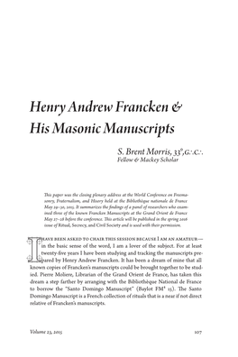 Henry Andrew Francken & His Masonic Manuscripts