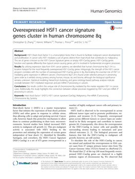 Overexpressed HSF1 Cancer Signature Genes Cluster in Human Chromosome 8Q Christopher Q