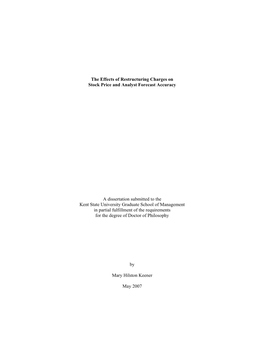 The Effects of Restructuring Charges on Stock Price and Analyst Forecast Accuracy