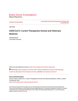 SARS-Cov-2: Current Therapeutics Human and Veterinary Medicine