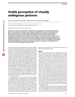 Leopold (2002) Stable Perception of Visually Ambiguous Patterns