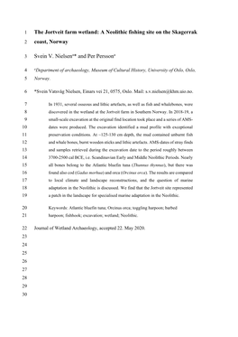 The Jortveit Farm Wetland: a Neolithic Fishing Site on the Skagerrak Coast