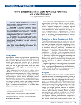 How to Select Replacement Grafts for Various Periodontal and Implant Indications Yung-Ting Hsu* and Hom-Lay Wang*†