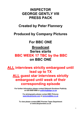 INSPECTOR GEORGE GENTLY Vlii PRESS PACK Created by Peter