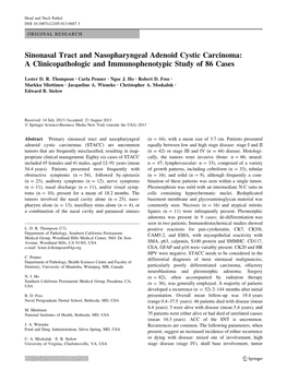 Sinonasal Tract and Nasopharyngeal Adenoid Cystic Carcinoma: a Clinicopathologic and Immunophenotypic Study of 86 Cases