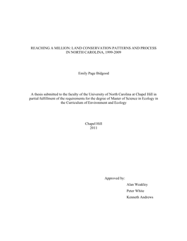 Land Conservation Patterns and Process in North Carolina, 1999-2009