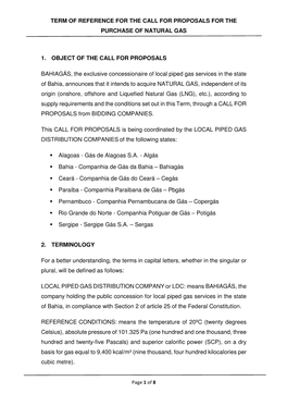 Term of Reference for the Call for Proposals for the Purchase of Natural Gas