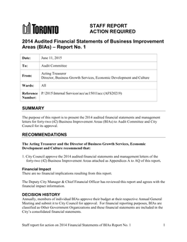 2014 Audited Financial Statements of Business Improvement Areas (Bias) – Report No