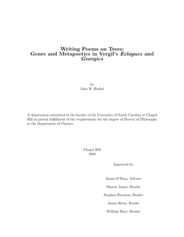 Genre and Metapoetics in Vergil's Eclogues and Georgics