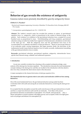 Behavior of Gas Reveals the Existence of Antigravity Gaseous Nature More Precisely Described by Gravity-Antigravity Forces