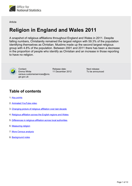 Religion in England and Wales 2011