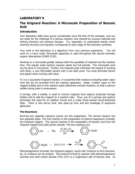 LABORATORY 9 the Grignard Reaction: a Microscale Preparation