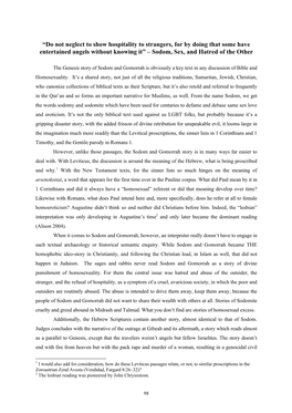 Do Not Neglect to Show Hospitality to Strangers, for by Doing That Some Have Entertained Angels Without Knowing It” – Sodom, Sex, and Hatred of the Other