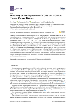 The Study of the Expression of CGB1 and CGB2 in Human Cancer Tissues